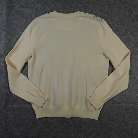 Tory Burch Sweater Womens Small Merino Wool Monogrammed Logo Sport Cream Crew